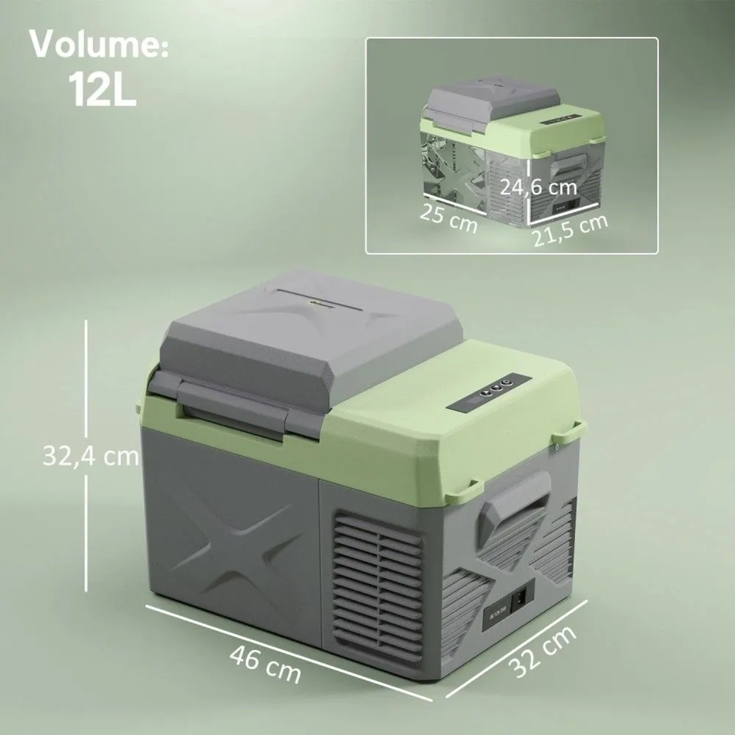 Outsunny Kühlbox 12L, grau-grün aus HDPE Kunststoff, 46x32x32,4 cm, für Autozubehör.