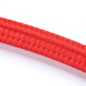 Rotes 3-adriges Textilkabel von Orion Lightstyle als Meterware für Lampen.