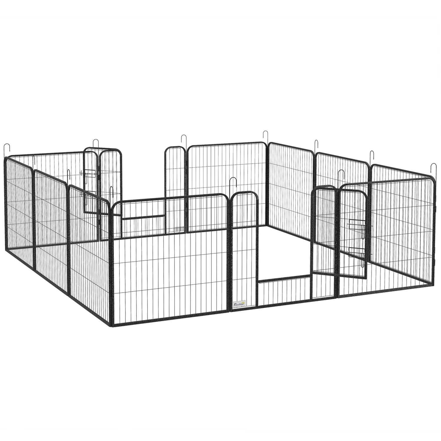 PawHut Pet Playpen Stahl Welpenlaufstall mit 2 Tür Grau 80L x 1,5B x 80H cm
