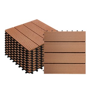 KARAT WPC Terrassenfliesen Royal, hellbraun, 11er-Set. Wetterfeste Klickfliesen in Holzdielenoptik.