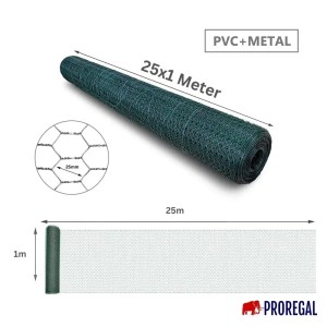 PROREGAL Maschendrahtzaun, grün, 1x25m, Sechseckgeflecht, Drahtstärke 1mm, PVC-beschichtet.