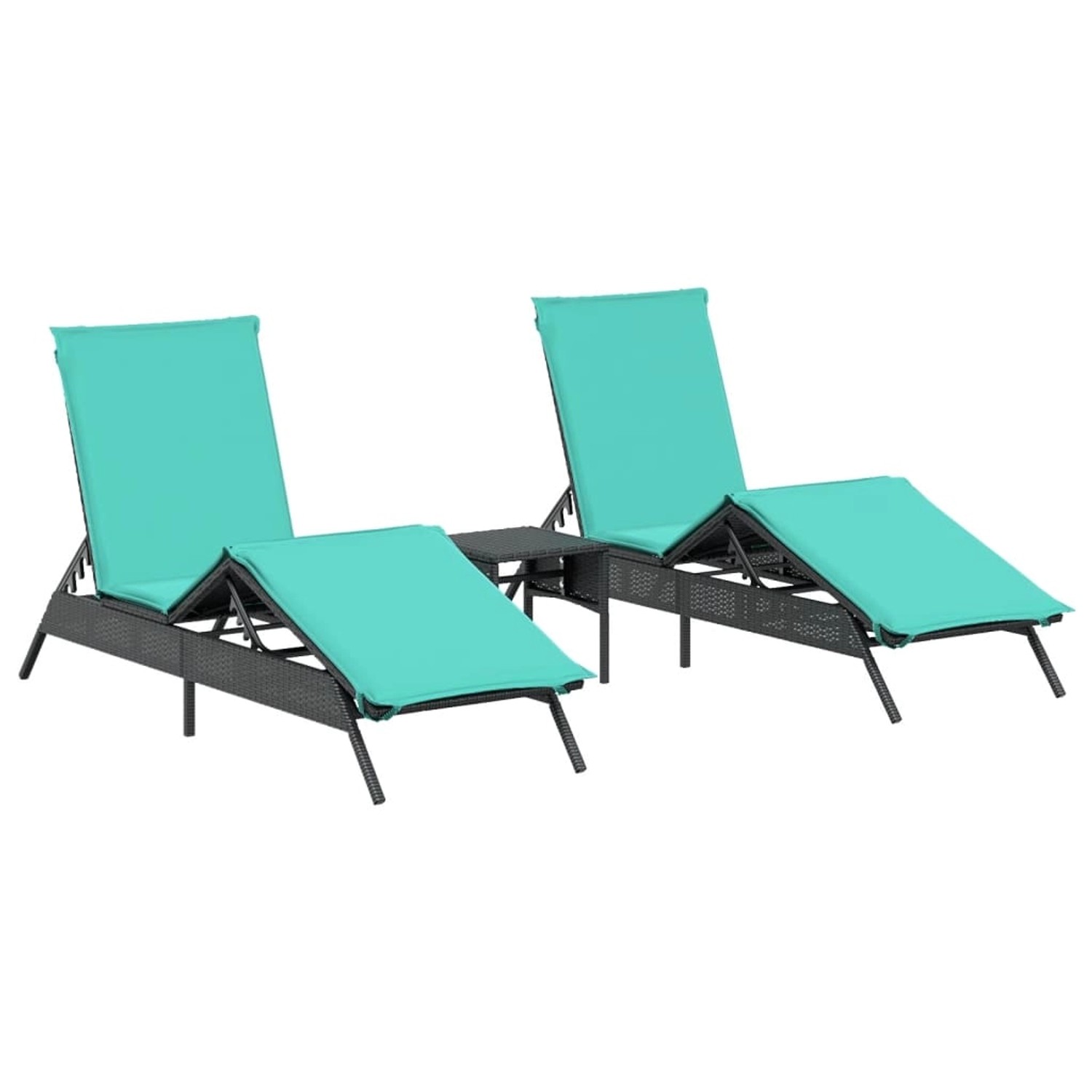 vidaXL Sonnenliegen 2 Stk mit Tisch Schwarz Poly Rattan 4002718 günstig online kaufen