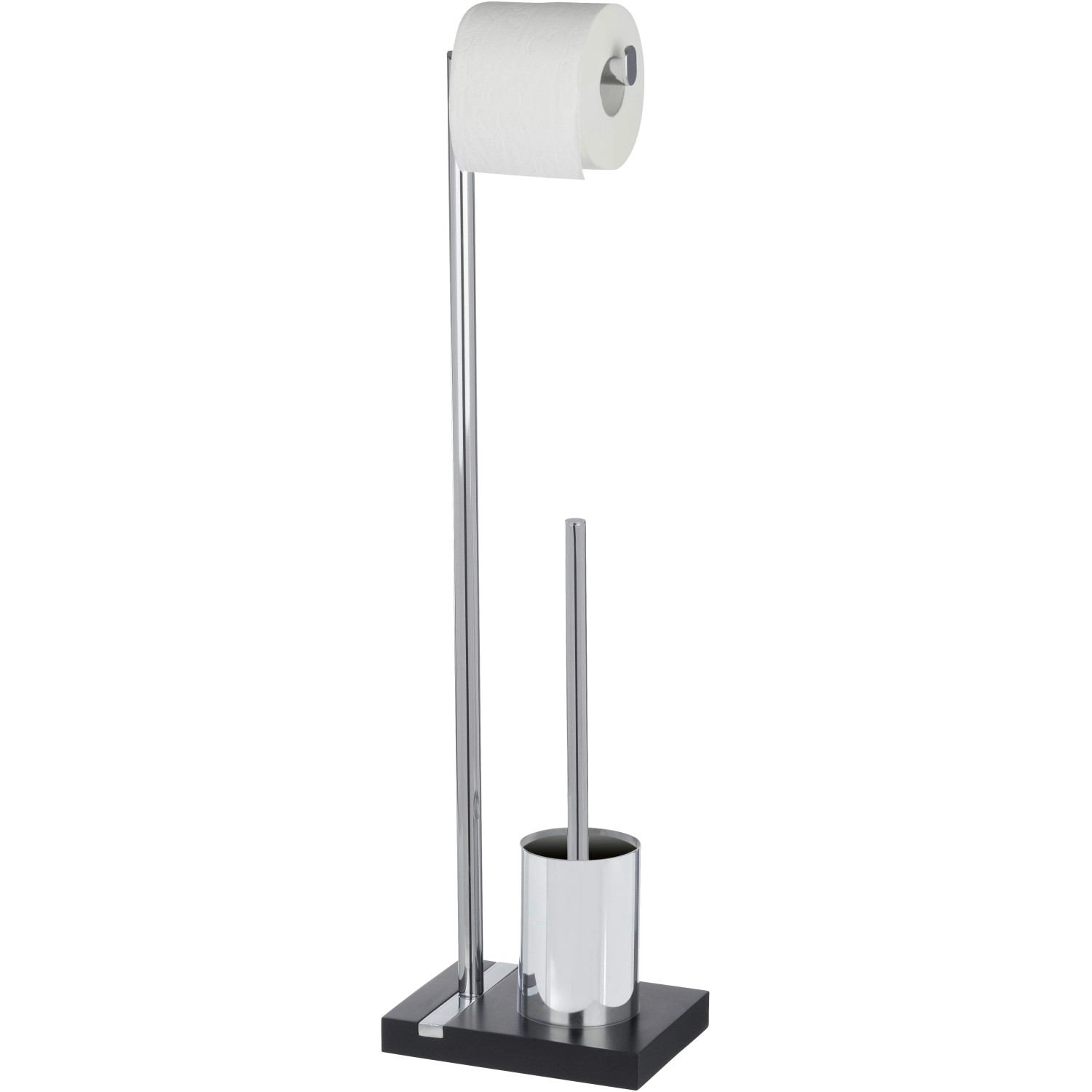 Wenko Stand WC-Garnitur Noble Schwarz mit Toilettenpapierhalter und WC-Bürste.