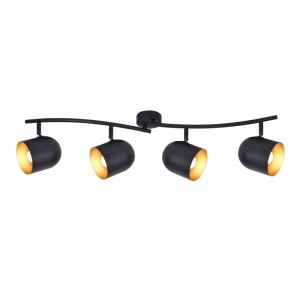 Schwarzer NETTLIFE Deckenstrahler aus Metall mit vier schwenkbaren Spots, goldener Innenseite. Ideal für Wohnräume.