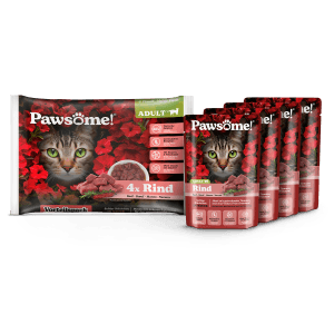 Pawsome Katzen-Nassfutter Adult Rind, 4er und Einzelpack, artgerecht und getreidefrei.