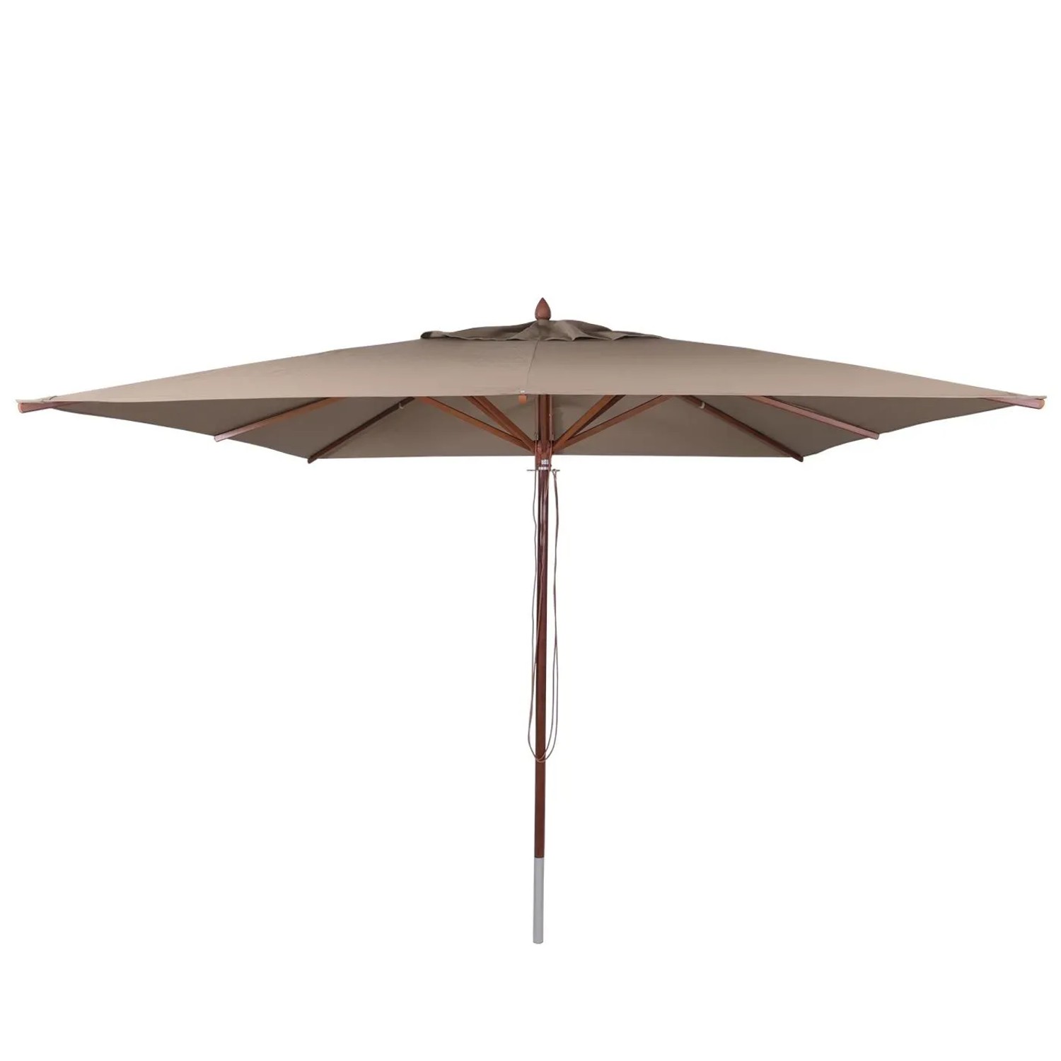 MCW Gastronomie Holz-Sonnenschirm C57b Polyester/Holz Eckig 4x4m Seilzug Stoßsicher Taupe
