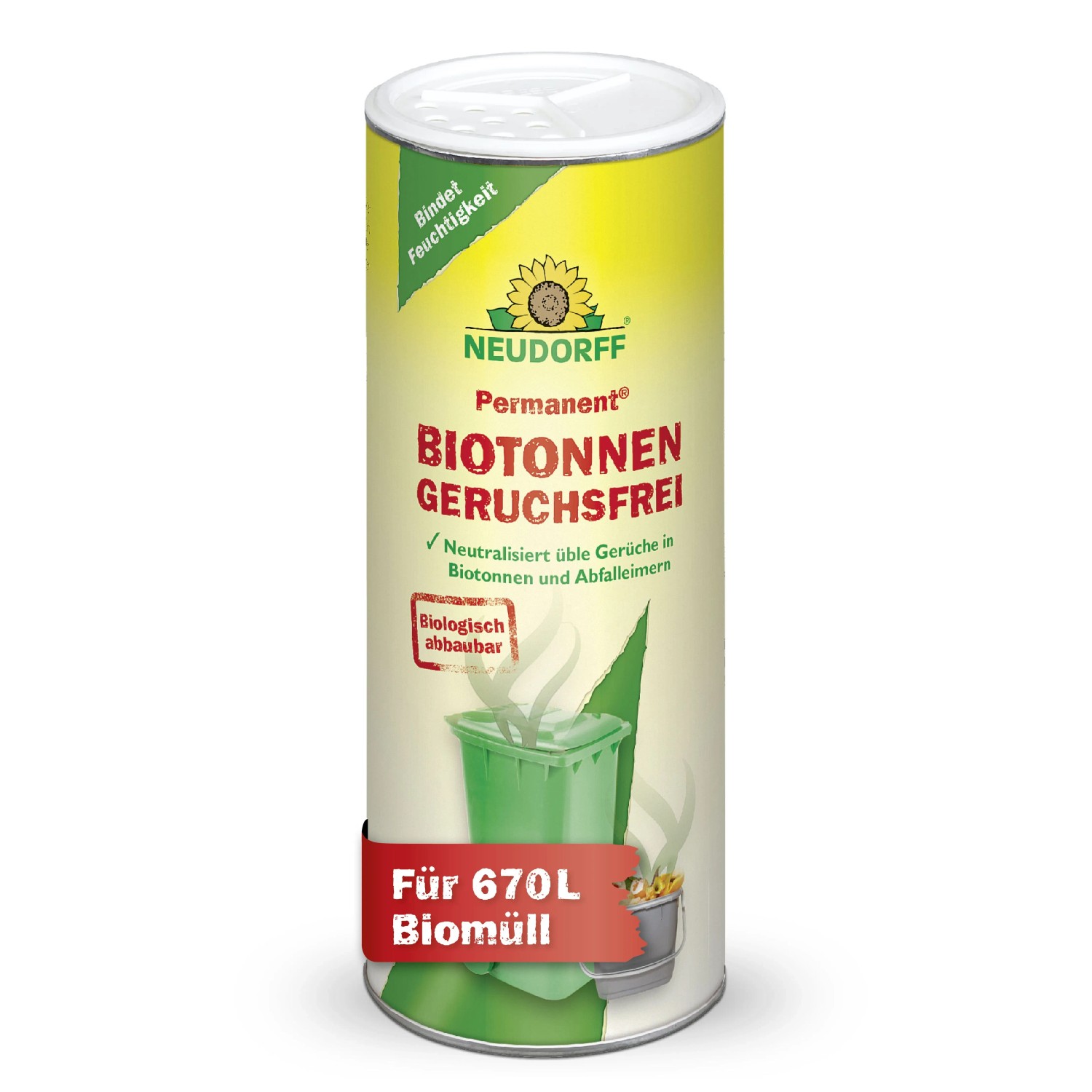 Neudorff Vergrämungsmittel Permanent BiotonnenGeruchsFrei 500 g für 670L Biomüll, biologisch abbaubar, neutralisiert üble Gerüche in Biotonnen, Abfalleimern und Kompostern, Biologisch abbaubares Geruchsneutralisierungs-Granulat