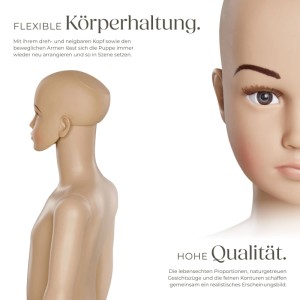Beige Tectake Schaufensterpuppe, 110 cm hoch, mit beweglichen Armen und drehbarem Kopf.