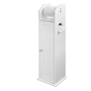 SoBuy Toilettenrollenhalter FRG135-W, weißes Bad-Standregal mit Rollenpapier und Fach.