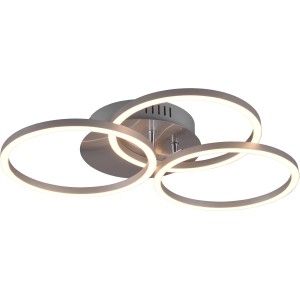 Moderne LED-Deckenleuchte Circle in Nickel matt mit drei Ringen. Dimmbar und Lichtfarbe einstellbar.