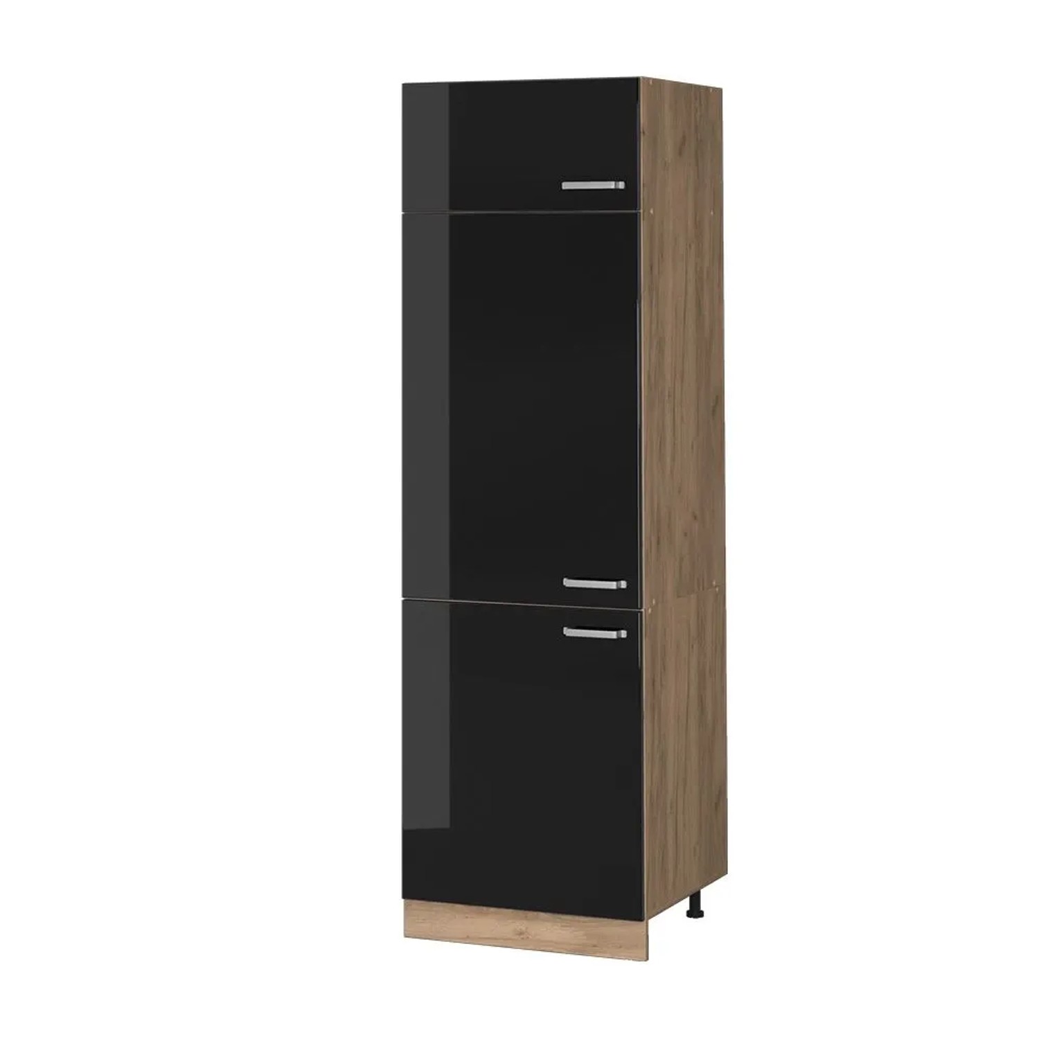 Vicco Kühlumbauschrank R-Line Schwarz Hochglanz Goldkraft Eiche 60 cm