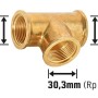 LUX T-Stück 30,3 mm (Rp 1) aus Messing für Gewindefittings, Detailaufnahme.