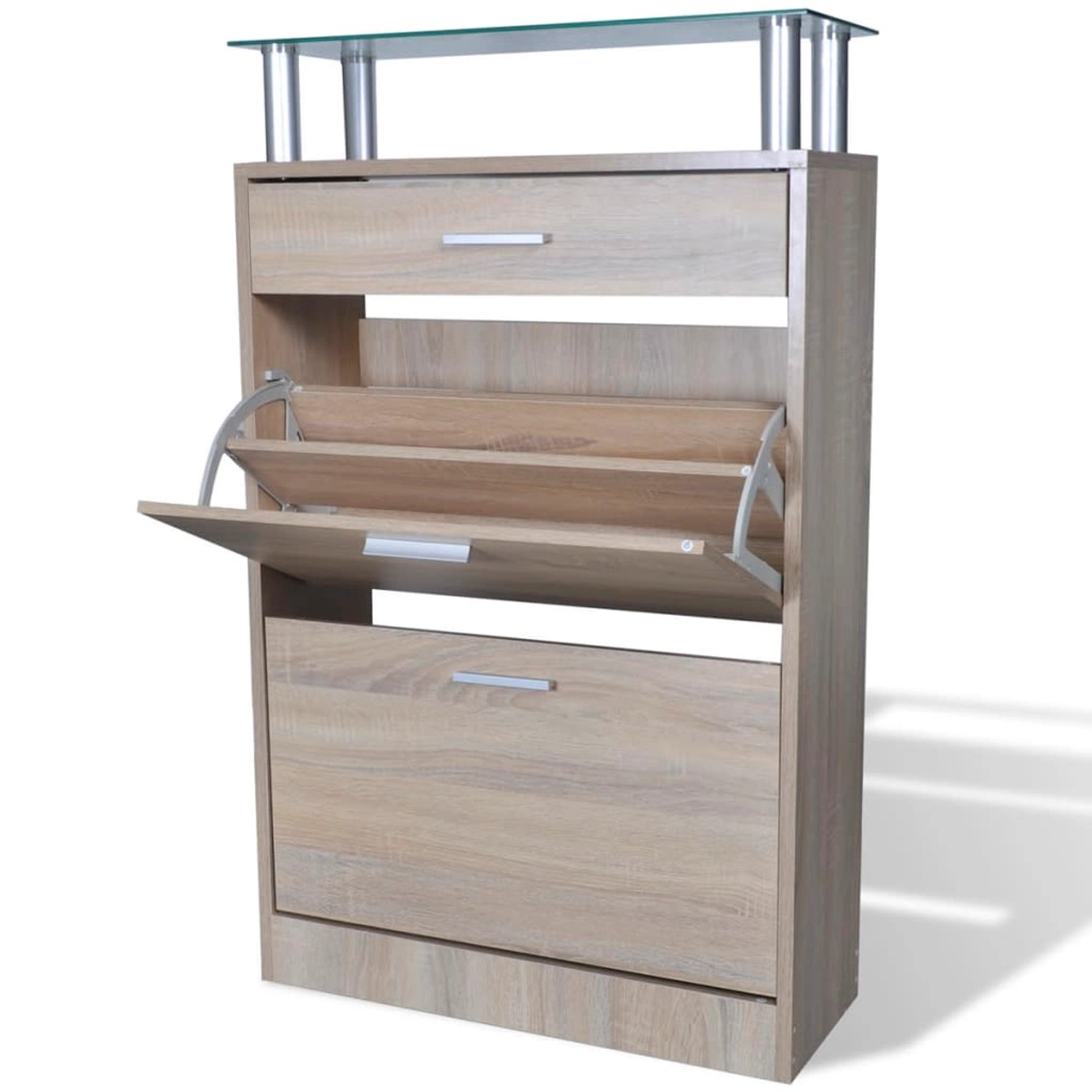 vidaXL Schuhschrank mit Schubfach & Oberes Glasregal Holz Eichenoptik 24124 günstig online kaufen