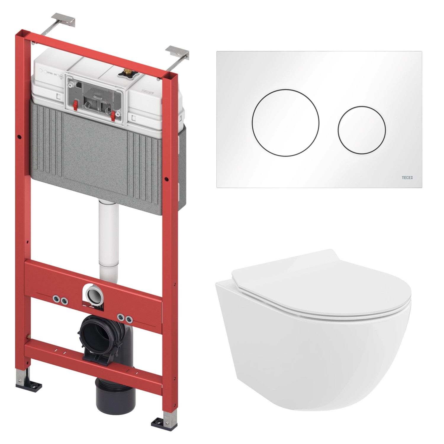 Bad Land WC SET Vorwandelement TECEbase + Toilette ROLO Weiß + Platte Rund in Weiß