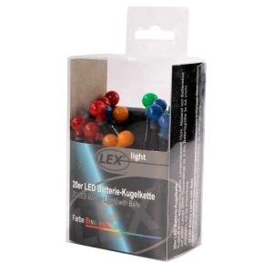 20er LED Kugel Lichterkette, bunt, batteriebetrieben für Innen, in Verpackung.