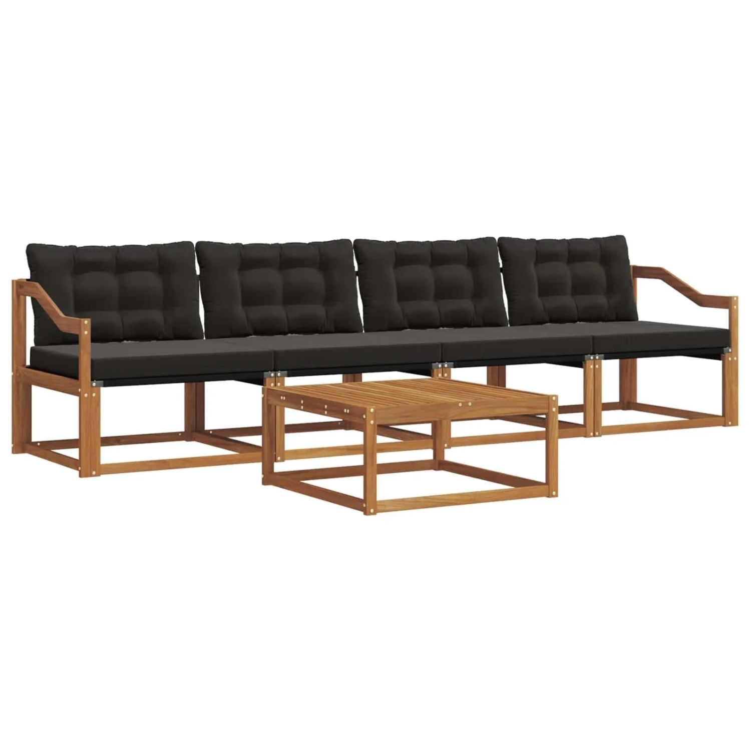 vidaXL Outdoor-Sofagarnitur mit Kissen 5-Tlg Natur und Schwarz 3369179