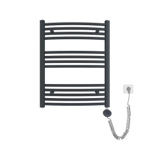 Emke Elektrischer Badheizkörper Gebogen mit Thermostat Handtuchtrockner mit Heizstab 75×60cm 300W Anthrazit