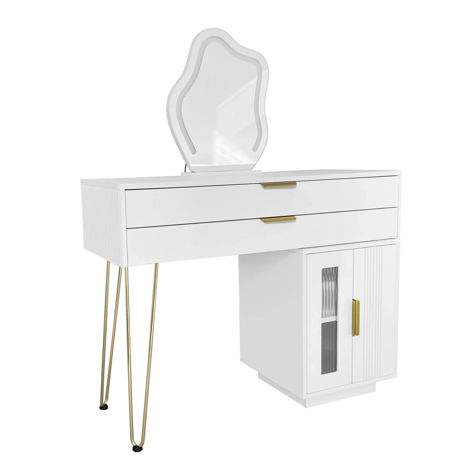 okwish Schminktisch mit LED Beleuchtung Spiegel Schlafzimmer 100x40x78cm Weiß