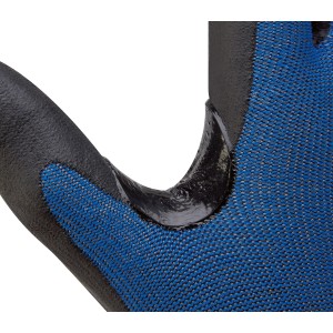 Detailaufnahme: LUX Schnittschutzhandschuh Gr. 8, blau/schwarz, schnittfeste Beschichtung.