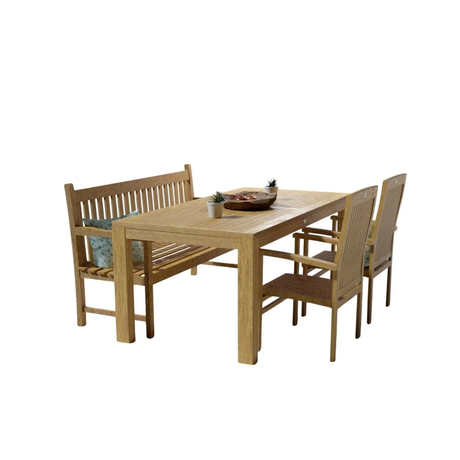 Lex Teak Gartensitzgruppe Teakholz 2xSessel Tisch 180 cm Bank Gartenmöbel Esszimmer