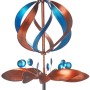 Kobolo Windrad TWIRL, Gartenstecker aus Metall in Kupfer und Blau, Dekoration für den Garten.