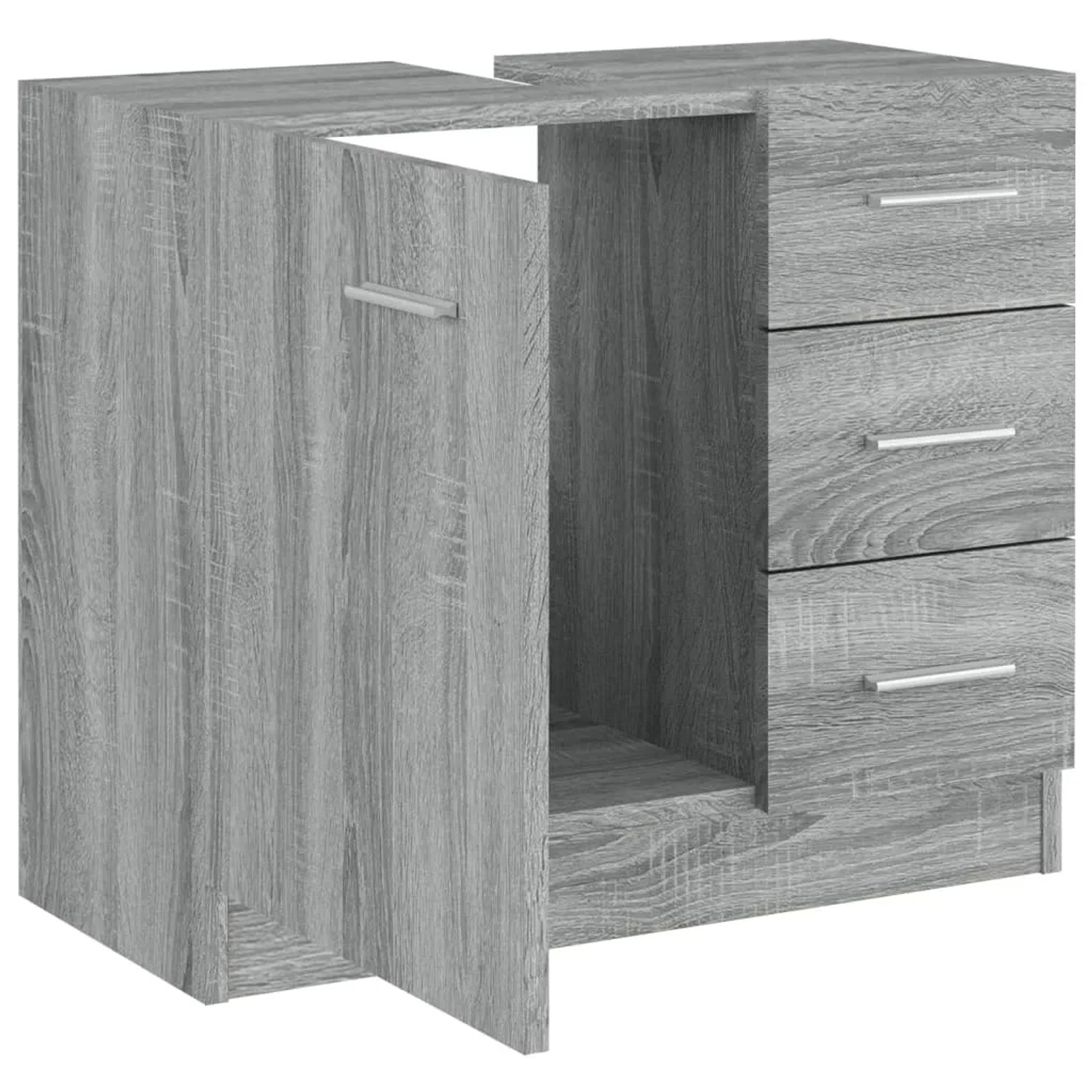 vidaXL Waschbeckenschrank, Grau Sonoma, 63x30x54 cm, mit Tür und 3 Schubladen.