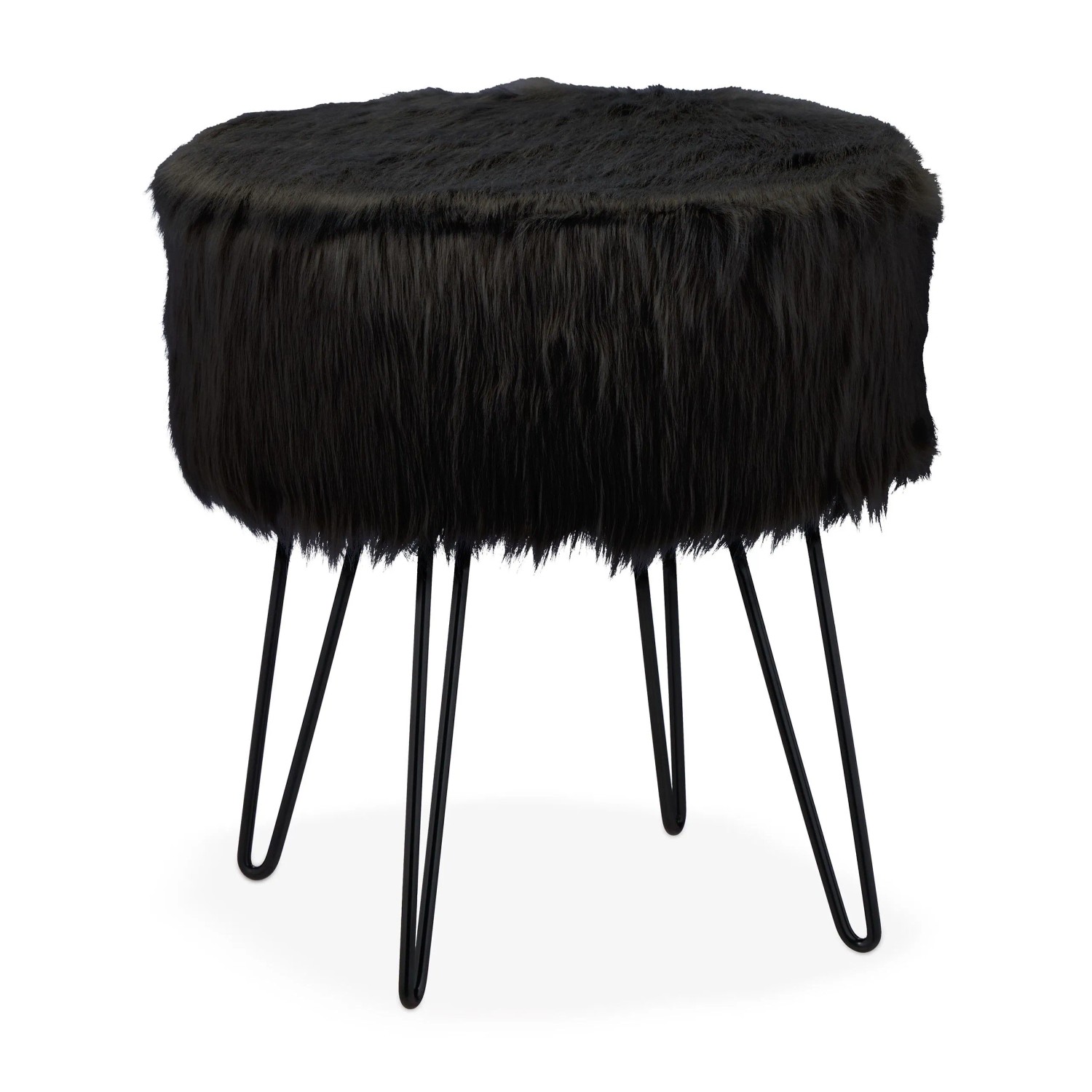 Relaxdays Fellhocker Kunstfell Schwarz Belastbar 41 cm x 37 cm