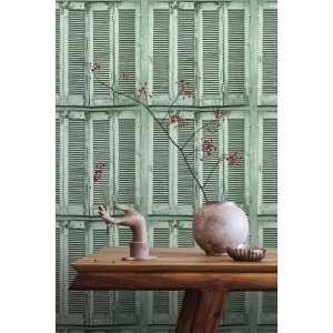 ESTAhome Tapete Verwitterte Französische Vintage Fensterläden Graugrün 53 Cm X 1005 Cm 138883