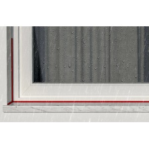 Anwendung von Fischer Bauklebstoff Multi MS Weiß zur Abdichtung eines Fensters bei Regen.