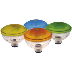 Unterwasserlichtshow mit 4 LEDs in Gelb, Blau, Orange und Grün für flexible Poolbeleuchtung.