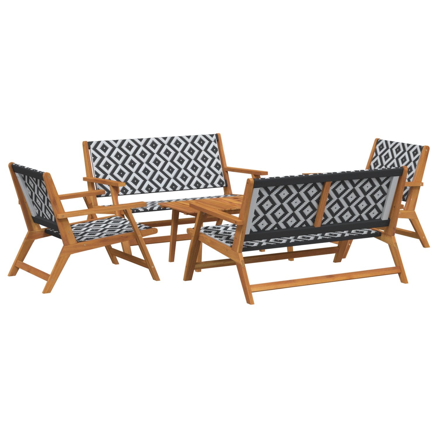 vidaXL 5-Teiliges Gartenstuhl- und Tischset in Schwarz und Weiß aus Akazien günstig online kaufen