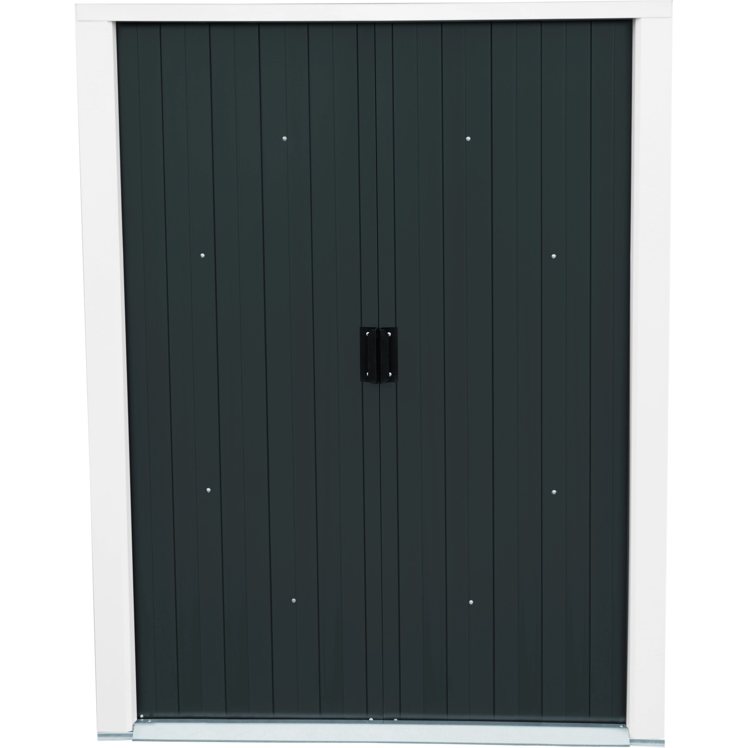 Detailansicht: Tür des Duramax Metallgerätehauses Pent Roof Eco 6x4 in Anthrazit.