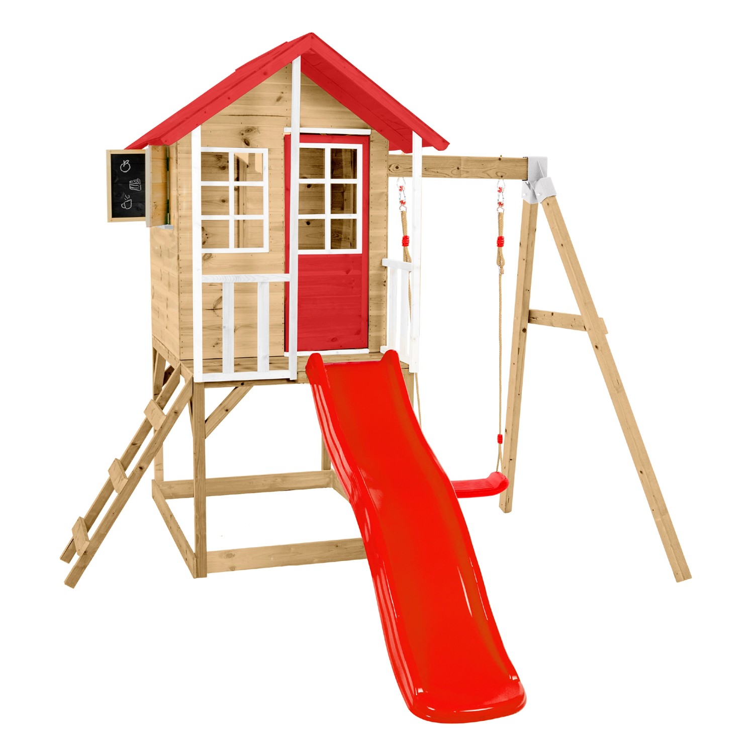 Zwerkules Spielhaus Lolla 2 m. Rutsche u. Schaukel 352 x 280 x 224 cm Rot F günstig online kaufen