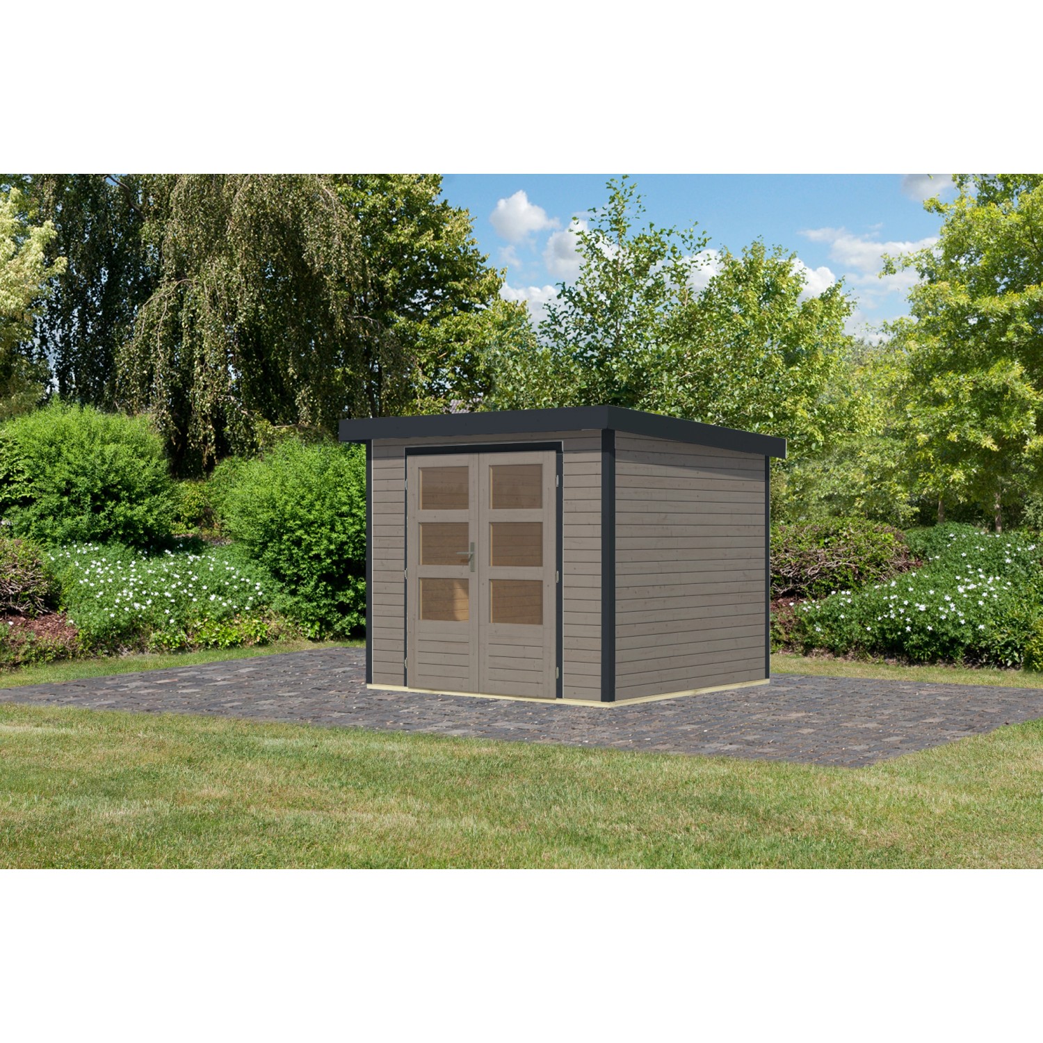 Karibu Gartenhaus Diego 3 D Wassergrau/Anthrazit 209 x 238 x 213 cm günstig online kaufen