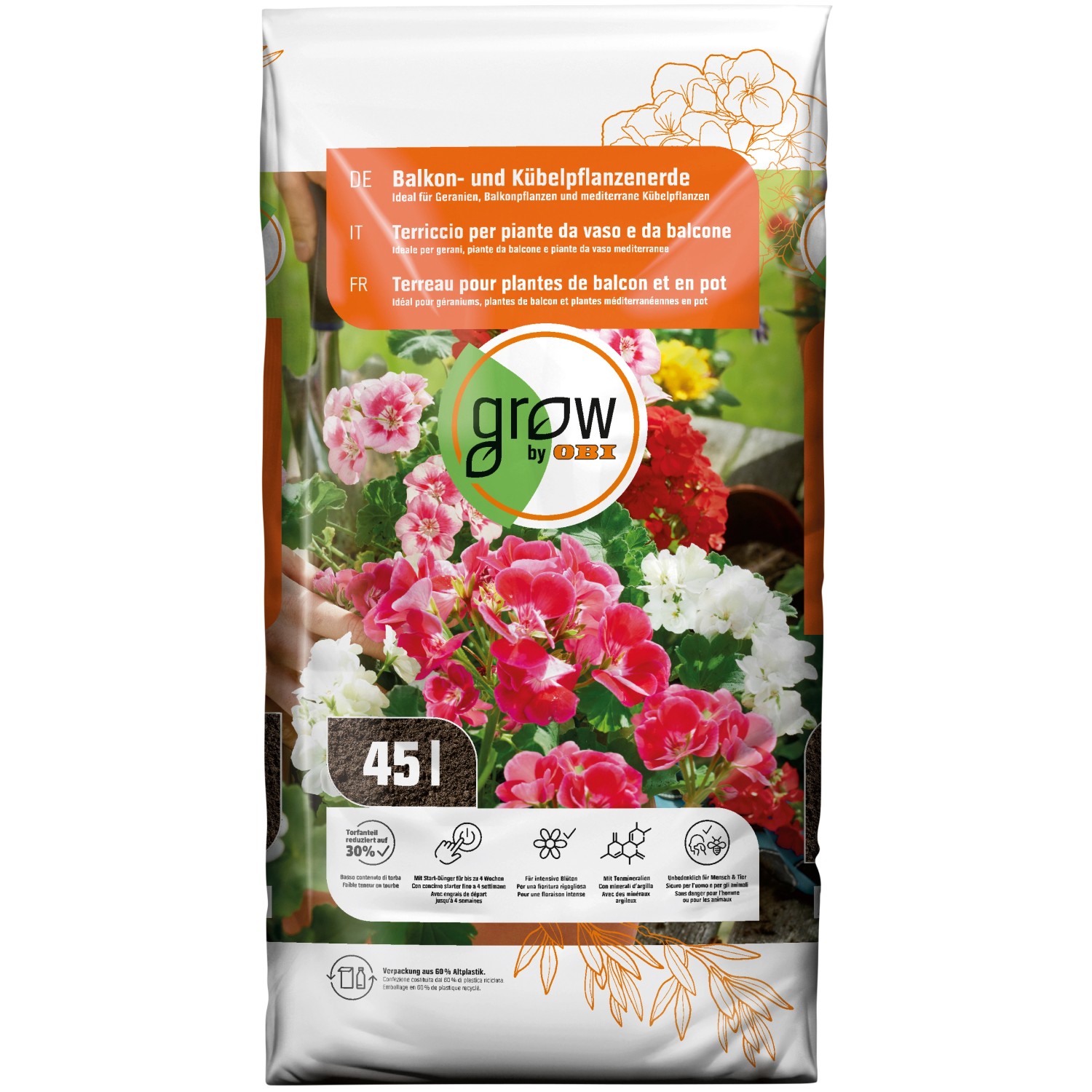 GROW by OBI Balkon- und Kübelpflanzenerde, 45l