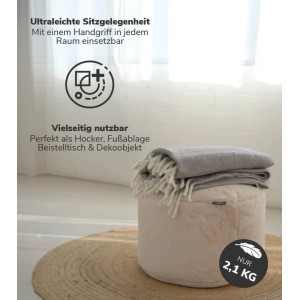 Beiger mokebo Pouf XL Kunstfell Hocker mit Decke, flauschiger Sitzpouf für Wohnzimmer.