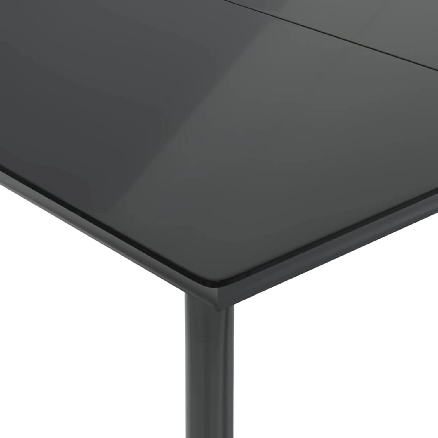 Detailansicht Gartentisch der vidaXL 5-tlg. Garten-Essgruppe, schwarzes Poly Rattan mit Glasplatte.