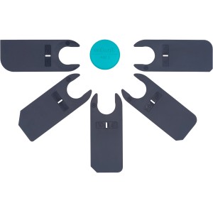 wolfcraft Fugenglätter Fächer-Set, 5-teilig für Silikon und Acryl, mit blauem Drehknopf.