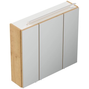 Posseik Spiegelschrank 70 cm mit 3 Spiegeltüren, Eiche Gold Korpus und LED-Lampe. Ideal für Bad.