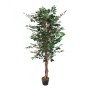 Lex Kunstpflanze Ficus, 160cm hoher Dekobaum mit 1008 grünen Stoffblättern und Holzstamm im Topf.