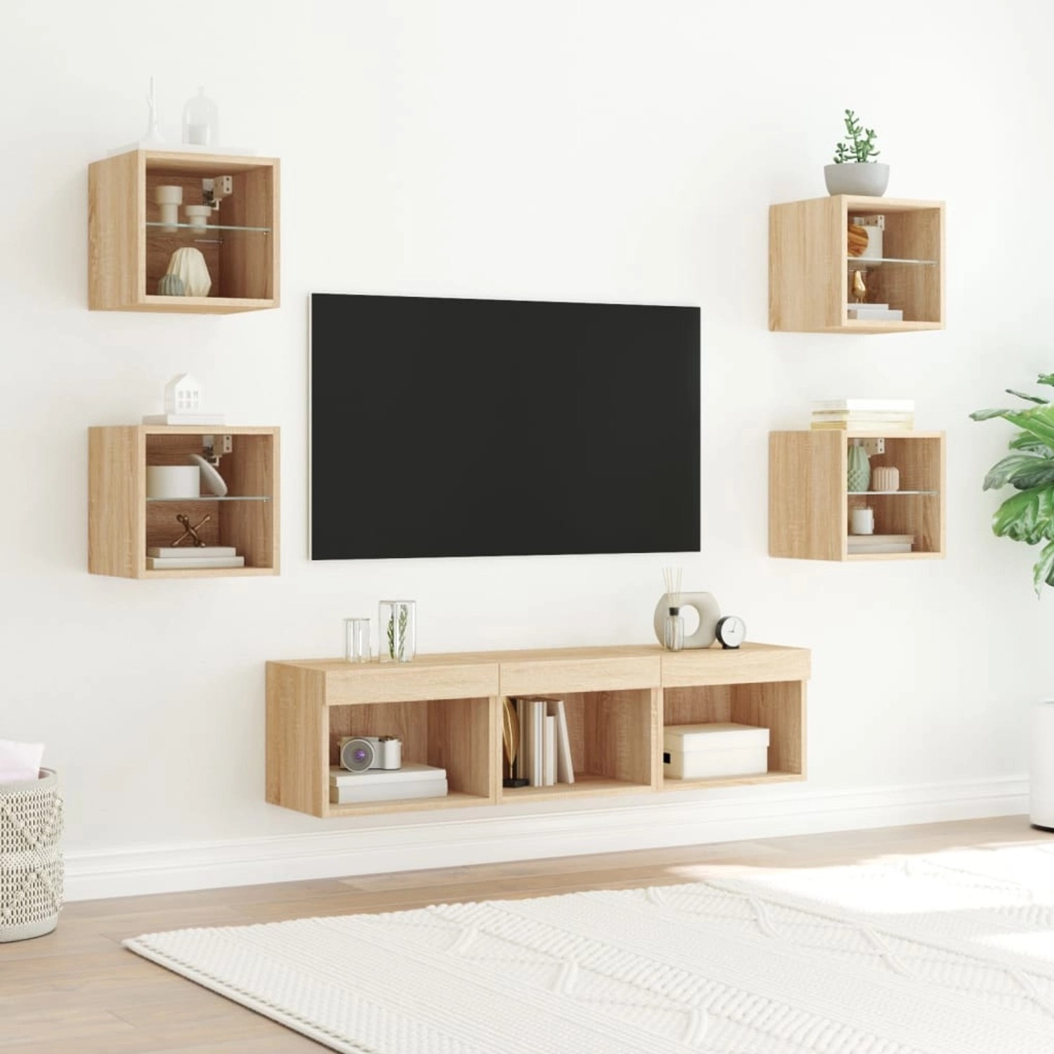 VidaXL Wohnwand 6-teilig Sonoma-Eiche Mit LED-Beleuchtung - Moderner TV-Schrank Mit Viel Stauraum