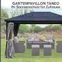 Anthrazitfarbener Jet-Line Gartenpavillon Taneo 3x4m mit festem Dach, Vorhängen und Moskitonetz.