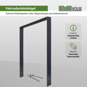 TRUTZHOLM Fahrradanlehnbügel, anthrazit, aus Flachstahl zum Einbetonieren. Fahrradständer für 2 Fahrräder.