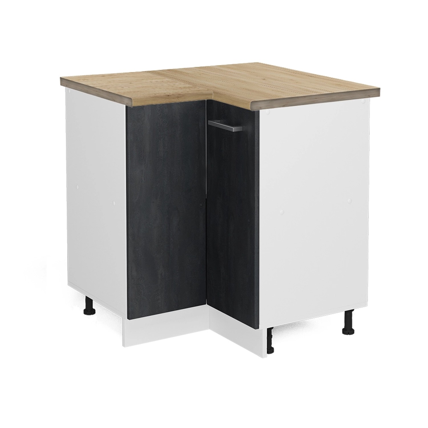 Vicco Eckunterschrank R-Line Küchen Eckschrank Schwarz Beton/Weiß 76 cm AP Eiche
