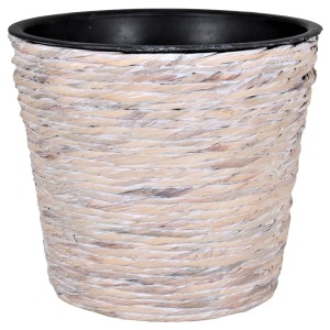 A.H.G. Übertopf Sticking Roll, Ø 16cm, waschweiß, aus Wasserhyazinthe mit schwarzem Kunststoffeinsatz.