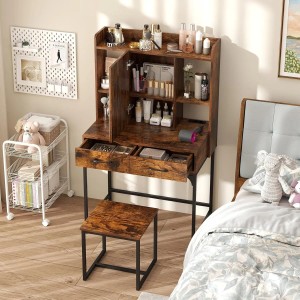 Costway Schminktisch Set mit Steckdose Rustikal Braun