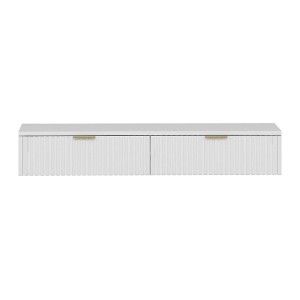 Weißer Vente-unique Fralyn Konsolentisch, 120 cm, mit 2 geriffelten Schubladen und goldenen Griffen. Moderner Wohnzimmertisch.
