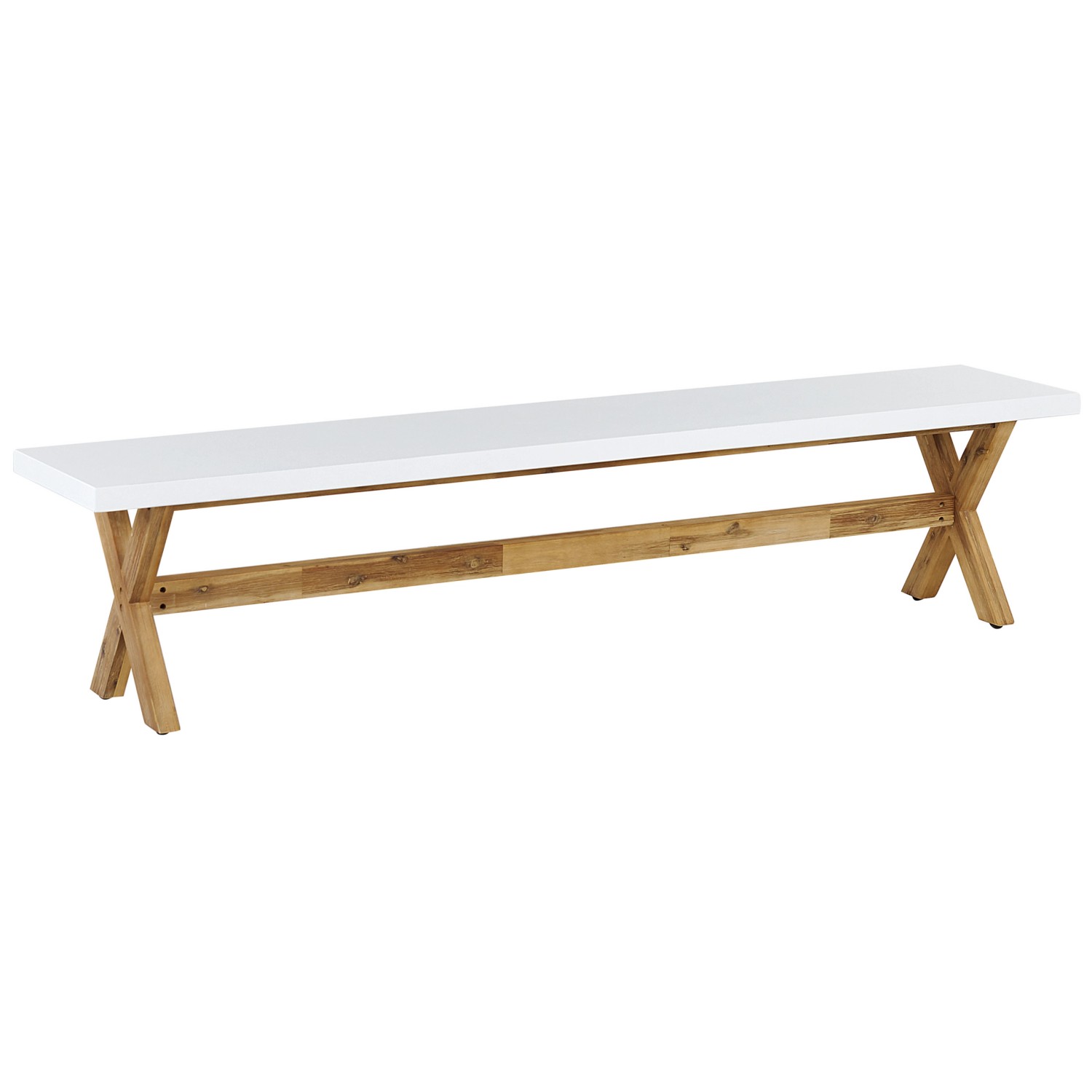 Beliani Gartenbank OLBIA Weiss Heller Holzfarbton 40x200x45 günstig online kaufen