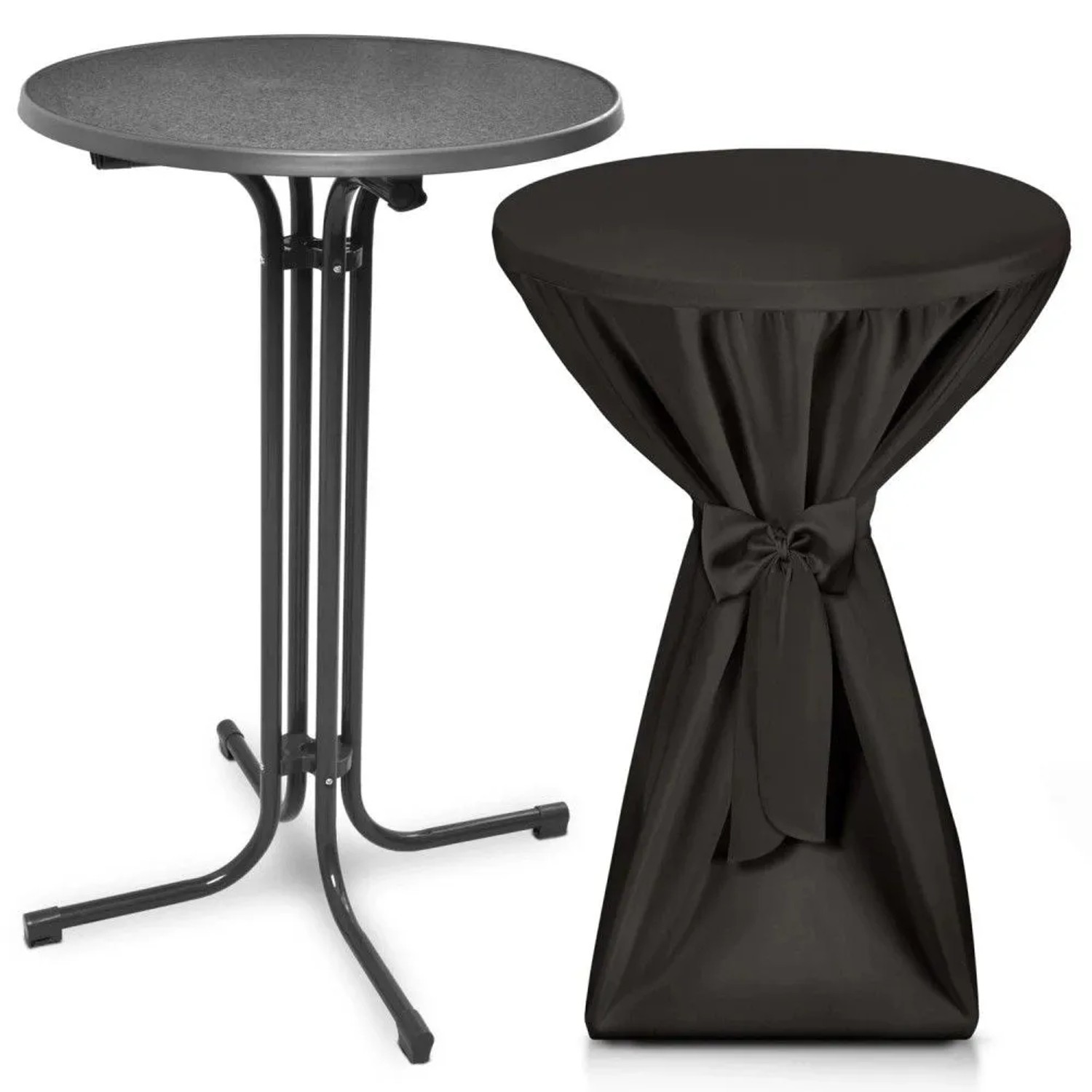 Beautissu Bellini Stehtisch ø 80cm Grau mit Premium Stehtischhusse ø 80cm Schwarz