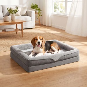 PawHut Hundekissen Leinenimitat Flanell 91 x 68 x 16 cm Grau